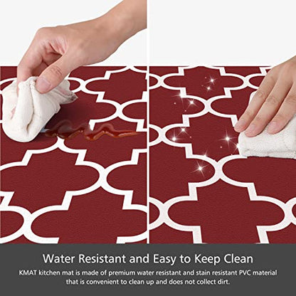 KMAT Kitchen Mat [2 PCS] 0.47inch Cushioned Anti-Fatigue Kitchen Rug, Waterproof Non-Skid Kitchen Mats and Rugs Heavy Duty PVC Ergonomic Comfort Standing Mat for Kitchen, Floor Home, Office, Sink, Red