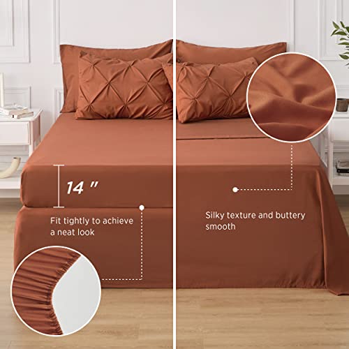 Bedsure Queen Comforter Set - Bed in a Bag Queen 7 Pieces, Pintuck Bedding Sets Burnt Orange Bed Set with Comforter, Sheets, Pillowcases & Shams