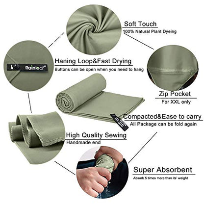 Rainleaf Microfiber Towel Perfect Travel & Sports &Camping Towel.Fast Drying - Super Absorbent - Ultra Compact,Army Green,24 X 48 Inches