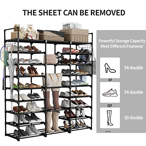 Kottwca Shoe Rack Organizer for Entryway Closet, 9 Tiers Metal Shoe Storage Shelf for 50-55 Pairs Shoe and Boots, Space Saving Large Shoe Cabinet for Bedroom Cloakroom Hallway