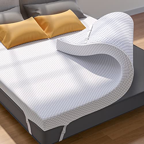 PERLECARE 3 Inch Gel Memory Foam Mattress Topper for Pressure Relief, Soft Mattress Topper for Cooling Sleep, Non-Slip Design with Removable & Washable Cover, CertiPUR-US Certified - King