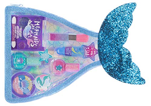 Townley Girl Mermaid Vibes Makeup Set with 8 Pieces, Including Lip Gloss, Nail Polish, Body Shimmer and More in Mermaid Bag, Ages 3+ for Parties, Sleepovers and Makeovers