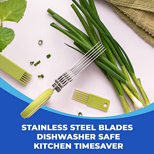 Jenaluca Herb Scissors with 5 Blades and Safety Cover - Cut, Chop & Mince Fresh Herbs & Leafy Greens - Stainless Steel Kitchen Shears with Cleaning Comb - Cool Kitchen Gadgets (Blue)