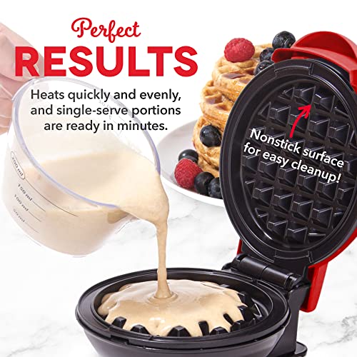 DASH Mini Waffle Maker (2 Pack) for Individual Waffles Hash Browns, Keto Chaffles with Easy to Clean, Non-Stick Surfaces, 4 Inch, Red