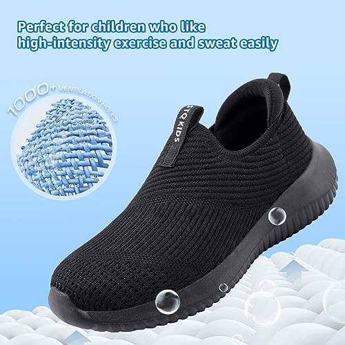 STQ Boys Slip on Shoes for Kids Black Sneakers Mesh Lightweight Little Boys Comfortable Running School Athletic Non Slip Shoes All Black Size 2 Little Kid