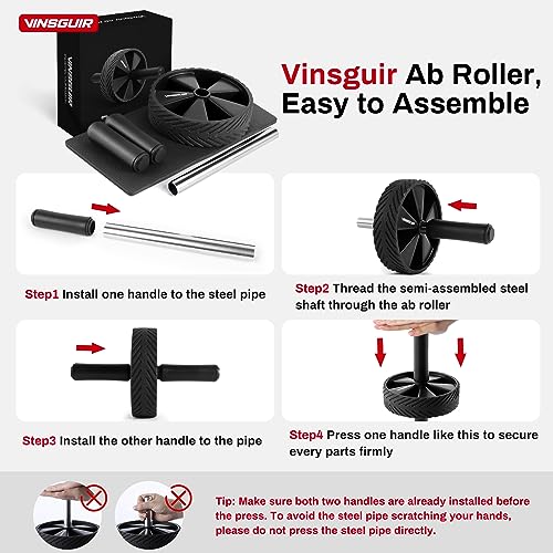 Vinsguir Ab Roller Wheel - Ab Workout Equipment for Difficult Abdominal & Core Strength Training, Home Gym Fitness Equipment, Exercise Wheel for Men Women (Black)