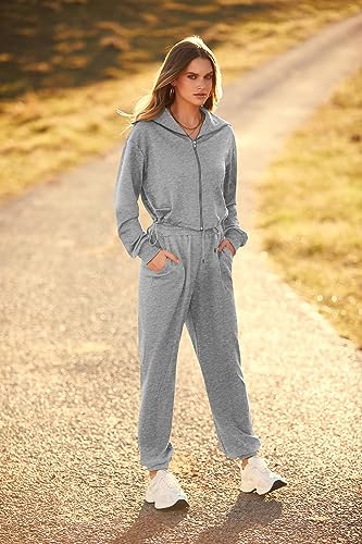 PRETTYGARDEN Women's 2 Piece Tracksuit Outfits Long Sleeve Zip Up Sweatshirt Drawstring Sweatpants Lounge Set (Grey,Medium)