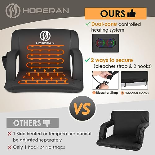 HOPERAN 21" 2pcs Dual-Sided Heated Stadium Seats for Bleachers with Back Support, 3 Levels Heating Stadium Seating for Bleachers Seat with Backrest, 5 Pockets Portable Stadium Chair for Outdoor