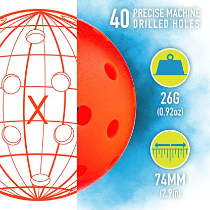 Franklin Sports X-40 Pickleballs - Outdoor Pickleballs - 100 Pack Bulk - USA Pickleball Approved - Ember - Official Ball of US Open Pickleball Championships