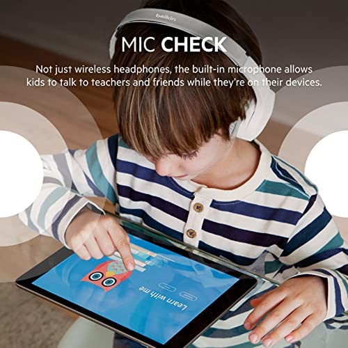 Belkin SoundForm Mini - Wireless Bluetooth Headphones for Kids with Built in Microphone - On-Ear Bluetooth Earphones for iPhone, iPad, Fire Tablet & More - White