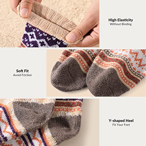 Trifabricy 5 Pairs Wool Socks - Warm Socks For Women Vintage Cozy Socks For Women Thick Knit Winter Socks, Womens Soft Crew Socks