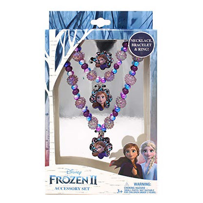 LUV HER Frozen 2 Girls 3 Piece Princess Toy Jewelry Box Set with Purple Bead Necklace, Bracelet and Ring - Play Accessories - Ages 3+