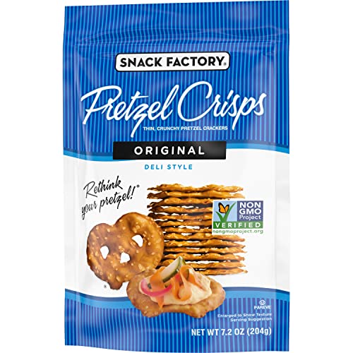 Snack Factory Original Pretzel Crisps, Non-GMO, 7.2 oz Resealable Bag