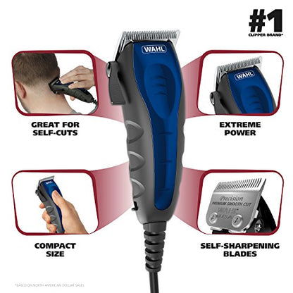 Wahl USA Self Cut Compact Corded Clipper Personal Haircutting Kit with Adjustable Taper Lever, and 12 Hair Clipper Guards for Clipping, Trimming & Personal Grooming – Model 79467