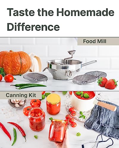 Ergonomic Food Mill Stainless Steel With 3 Grinding Milling Discs, Milling Handle & Stainless Steel Bowl - Rotary Food Mill for Tomato Sauce, Applesauce, Puree, Mashed Potatoes, Jams, Baby Food