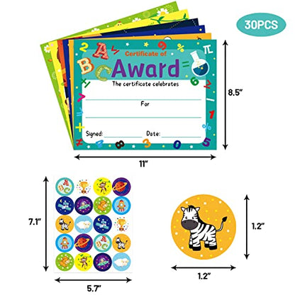 30PCS Certificate of Award Certificates with Stickers Graduation Classroom Students Supplies 8.5 X 11