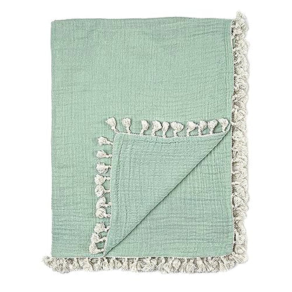 Crane Baby Muslin Swaddle Blanket, Soft Cotton Lightweight Nursery and Stroller Blanket for Baby Boys & Girls, Evergreen, 30" x 40"