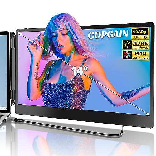 CopGain 2023 Upgraded S1 14” Portable Monitor for Laptop Screen Extender Monitor 1080P FHD IPS Dual Laptop Monitor Extender Plug and Play Type-C/HDMI for 13-17.3inch Laptop（Windows,Mac,Android, Dex）