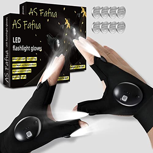 2Pairs LED Flashlight Gloves Gifts for Men, Father's Day Gifts for Dad, Cool Tools for Outdoor Fishing Gloves with Lights, Fingerless Flashlight Gloves for Camping Fishing Hunting Car Repairing