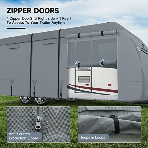 VINPATIO RV Cover, 7 Layers Heavy Duty RV & Trailer Cover, Toy Hauler Cover Fits 20'-22' RV Travel Trailer Camper Cover with Tongue Jack Cover, Extra Windproof Straps, Gutter Covers