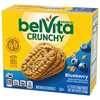 belVita Blueberry Breakfast Biscuits, 30 Total Packs, 6 Boxes (4 Biscuits Per Pack)