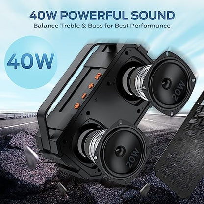 BUGANI Bluetooth Speaker, Portable Bluetooth Speakers with 40W Stereo Sound, Loud Bluetooth Speaker 24H Playtime Support TF Card/AUX, IPX6 Waterproof for Beach Camping Outdoor Indoor