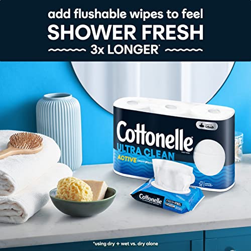 Cottonelle Ultra Clean Toilet Paper with Active CleaningRipples, 1- Ply, 24 Family Mega Rolls (4 Packs of 6) (24 Family Mega Rolls= 132 Regular Rolls), 388 Sheets per Roll, Packaging May Vary