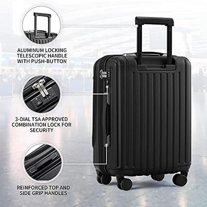 LEVEL8 Grace Carry On Luggage, 20” Hardside Suitcase, ABS+PC Harshell Spinner Luggage with TSA Lock, Spinner Wheels - Black, 20-Inch Carry-On