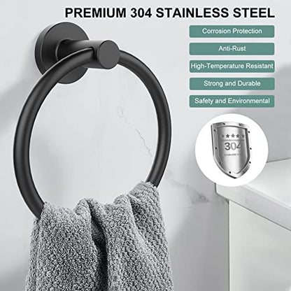 SetSail Towel Holder for Bathroom Wall Matte Black Ring 304 Stainless Steel Heavy Duty Hand Towel Hanger for Bath, Kitchen