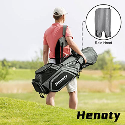 Henoty Golf Stand Bag 14 Way Top Dividers Ergonomic, Lightweight Golf Stand Bag with Stand 8 Pockets, Cooler Pouch, Dust Cover, Backpack Strap and Top Dividers