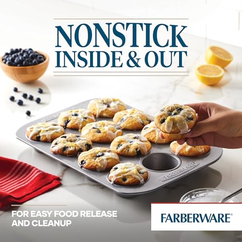 Farberware Nonstick Bakeware 12-Cup Muffin Tin / Nonstick 12-Cup Cupcake Tin - 12 Cup, Gray