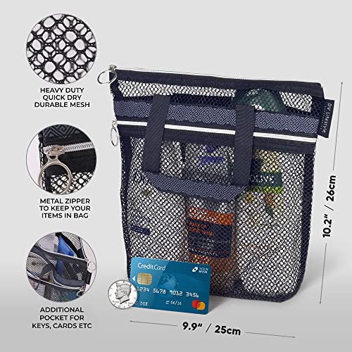 DV Lifestyle Mesh Shower Caddy Portable 10.2x9.9'' Shower Bag with Zipper & 2 Pockets. Shower Tote Ideal for Gym, Travel, Camp, Beach, for Sunscreen, Dorm & College Essentials (Black)