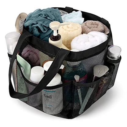 Ndeno, Mesh Shower Caddy Basket Portable for College Dorm Room Essentials, Bath Caddy Shower Bag Organizer Tote 8 Storage Pockets for Camping, Travel (1pc, Black)