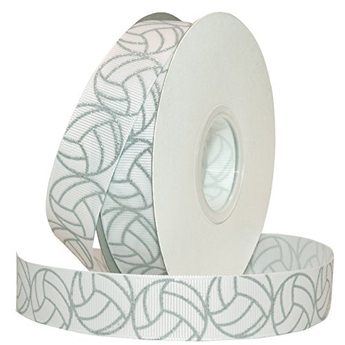 Morex Ribbon Glitter Volleyball, Grosgrain, 7/8-Inch by 25-Yard, Silver