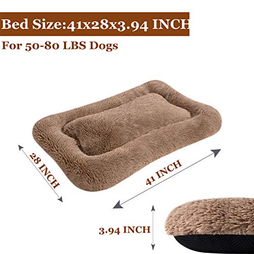 Coohom Deluxe Plush Bed Pet Cushion Crate Mat,Fulffy Comfy Kennel Anti-Slip Washable Pad for Medium Large X-Large Dogs(X-Large, Khaki)