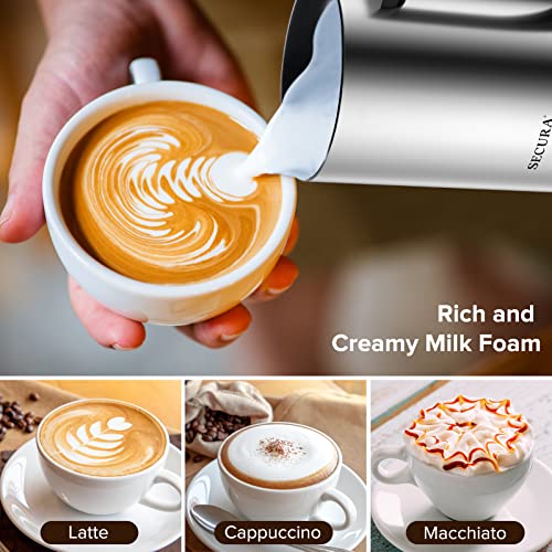 Secura Milk Frother, Electric Milk Steamer Stainless Steel, 8.4oz/250ml Automatic Hot and Cold Foam Maker and Milk Warmer for Latte, Cappuccinos, Macchiato, 120V