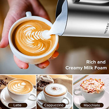 Secura Milk Frother, Electric Milk Steamer Stainless Steel, 8.4oz/250ml Automatic Hot and Cold Foam Maker and Milk Warmer for Latte, Cappuccinos, Macchiato, 120V