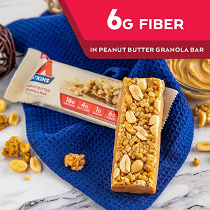 Atkins Peanut Butter Granola Protein Meal Bar, High Fiber, 16g Protein, 1g Sugar, 4g Net Carb, Meal Replacement, Keto Friendly, 12 Count