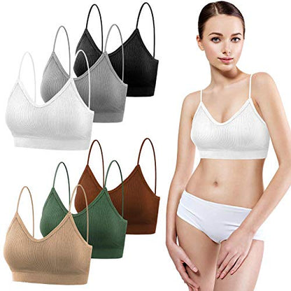 selizo Padded Bralettes for Women, 6 Pcs Sports Bras for Women Pack, V Neck Cami Bando Bra for Women Girls, S-M