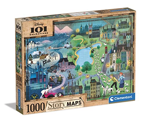 Clementoni 39665 Dalmatas 1000pcs Disney Maps 101 Dalmatians 1000 Pieces, Made in Italy, Jigsaw Puzzle for Adults, Multicolor, Medium