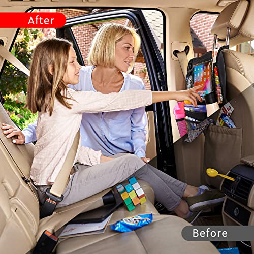 Helteko Backseat Car Organizer, Kick Mats Back Seat Protector with Touch Screen Tablet Holder, Car Back Seat Organizer for Kids, Car Travel Accessories, Kick Mat with 9 Storage Pockets 2 Pack, Black