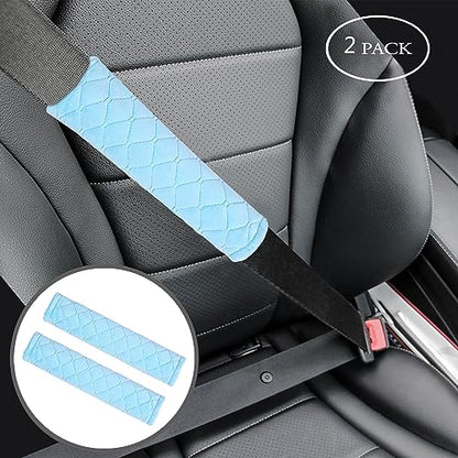 Amooca Soft Auto Seat Belt Cover Seatbelt Shoulder Pad Cushions 2 PCS for a More Comfortable Driving Universal Fit for All Cars and Backpack Light Blue