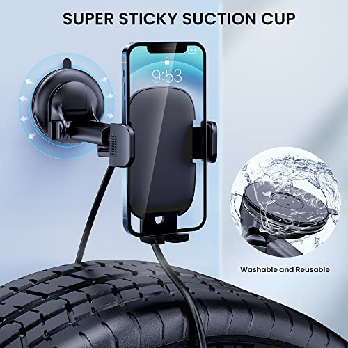 Car Phone Holder Mount [Military-Grade Suction & Stable Hook] Phone Mount for Car Windshield Dashboard Air Vent Universal Hands-Free Automobile Mounts Cell Phone Holder Fit for iPhone Smartphones