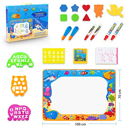 Water Doodle Mat - Kids Painting Writing Color Doodle Drawing Mat Toy Bring Magic Pens Educational Toys for Age 2 3 4 5 6 7 Year Old Girls Boys Age Toddler Gift