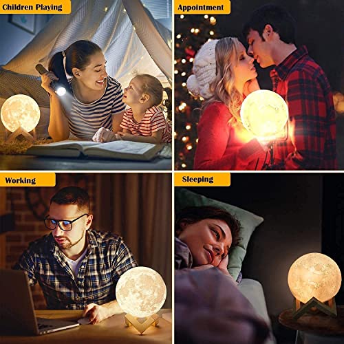 CPLA Moon Lamp 2023 Upgrade with Timing- 3D Printing Moon Night Light for Kids Adults Bedroom Space Decor Cool Gifts for Girls Boys- Wooden Stand & Remote/Touch Control 4.8 inch (Small)