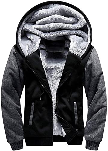 SWISSWELL Fleece Lined Hoodies for Men Zip Up Hoodie Heavyweight Warm Winter Thick Heavy Sweatshirt Insulated Black Grey 2XL