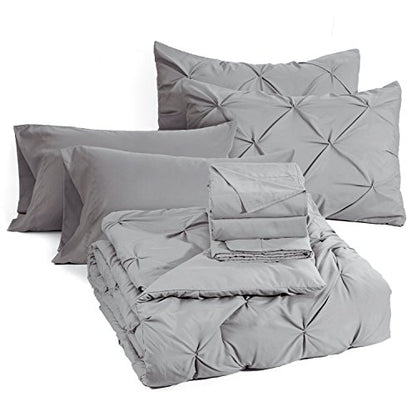 Bedsure Twin Comforter Set with Sheets - 5 Pieces Twin Bedding Sets, Pinch Pleat Grey Twin Bed in a Bag with Comforter, Sheets, Pillowcase & Sham, Kids Bedding Set