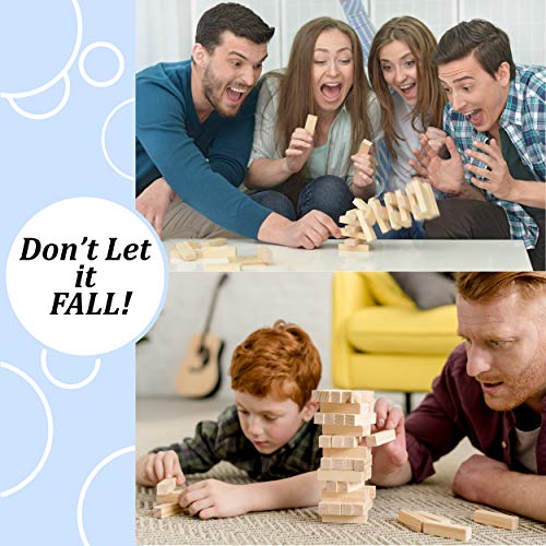 Number 1 in Gadgets Timber Tower Wood Block Stacking Game, 48 Piece Classic Wooden Blocks for Building, Toppling and Tumbling Games, Deluxe Stacking Game