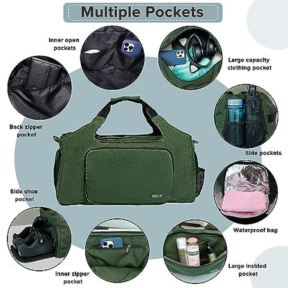 Gym Bags for Men Women, Sports Duffle Bag, Travel Gym Bag with Shoes Compartment and Wet Pocket, Foldable, Lightweight for Travel, Gym, Yoga