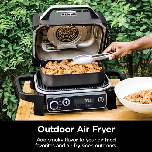 Ninja OG701 Woodfire Outdoor Grill & Smoker, 7-in-1 Master Grill, BBQ Smoker, & Air Fryer plus Bake, Roast, Dehydrate, & Broil, uses Ninja Woodfire Pellets, Weather-Resistant, Portable, Electric, Grey